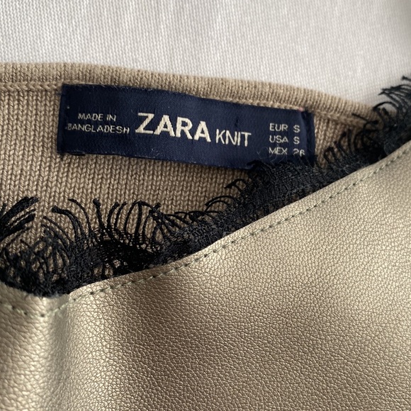 Zara leather and lace asymmetrical tank top. Spaghetti straps. Size Small - Picture 5 of 7